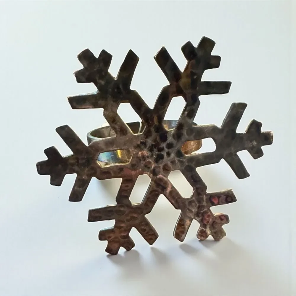 Set of 6 Crate&Barrel Christmas Holiday Silver Napkin Rings